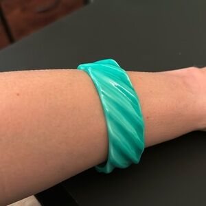 Vintage Plastic Bangle Bracelet, Wavy, Seafoam Green, Retro, Boho